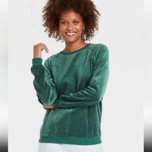 Knox Rose Forest Green Velvet Scoop Neck Sweater